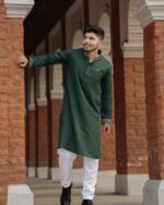 Premium - Green Colour Embroidery panjabi - Image 2