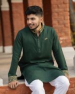 Premium - Green Colour Embroidery panjabi