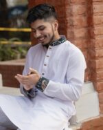 Premium - White contrast panjabi